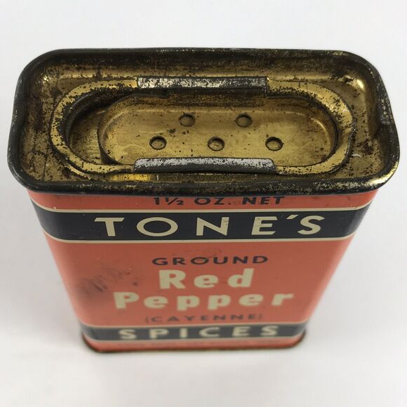 Tones Spice Tin Red Cayenne Pepper Tone Bros Des Moines VTG Advertising - Picture 9 of 10